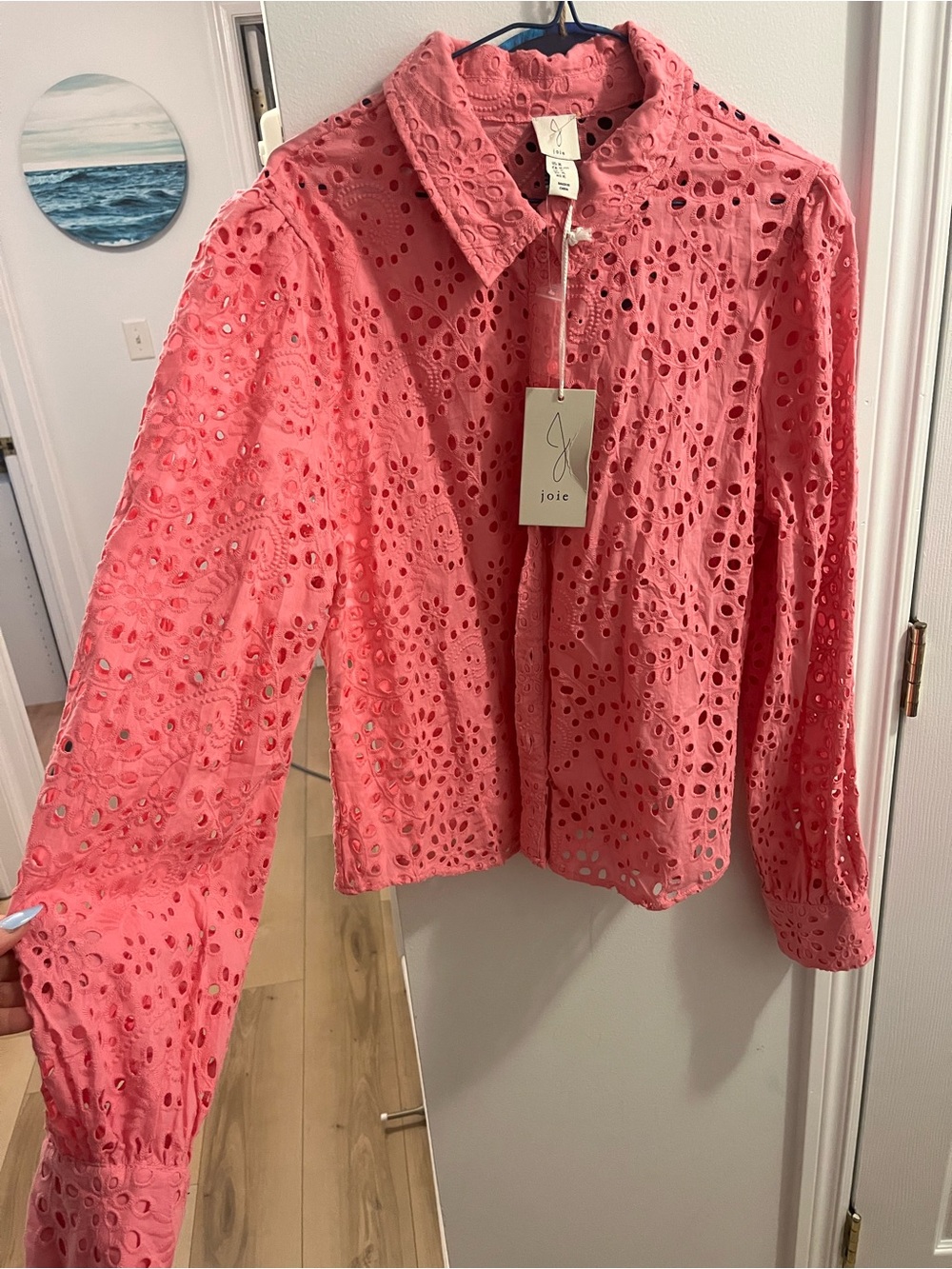 NWT JOIE 100% Cotton Pink Eyelet Button-Front Shirt